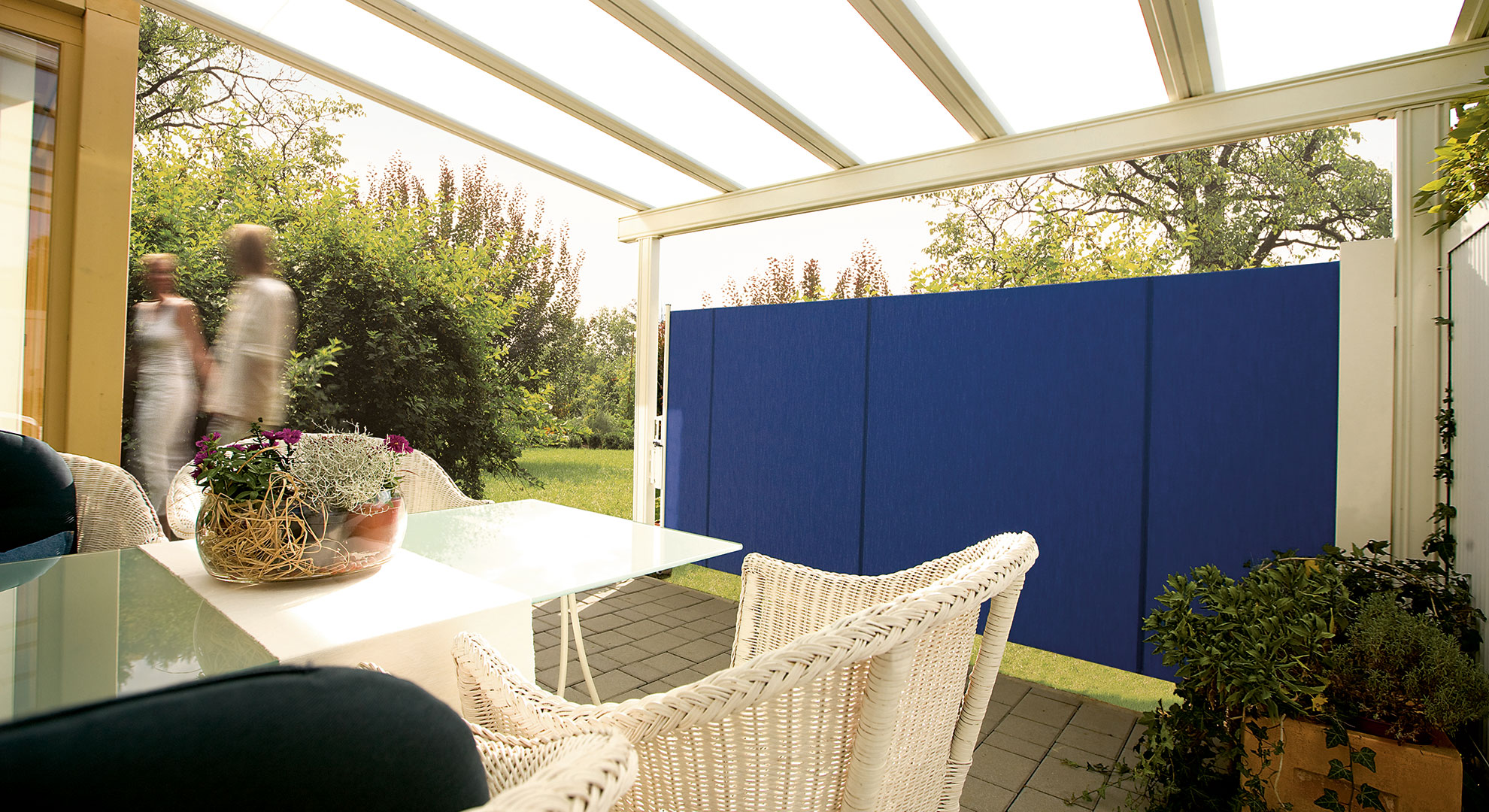 WOUNDWO Seitenwandmarkisen SIDELINE Innenansicht blau